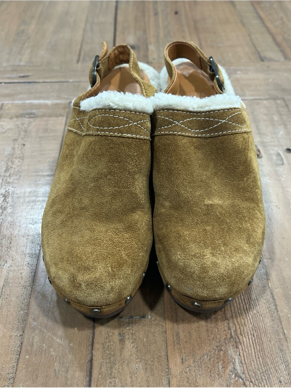 Sezane Taylor Heeled Clogs UK 36 US 5.5 Suede Shearling Lined Platform Buckle - Picture 2 of 13